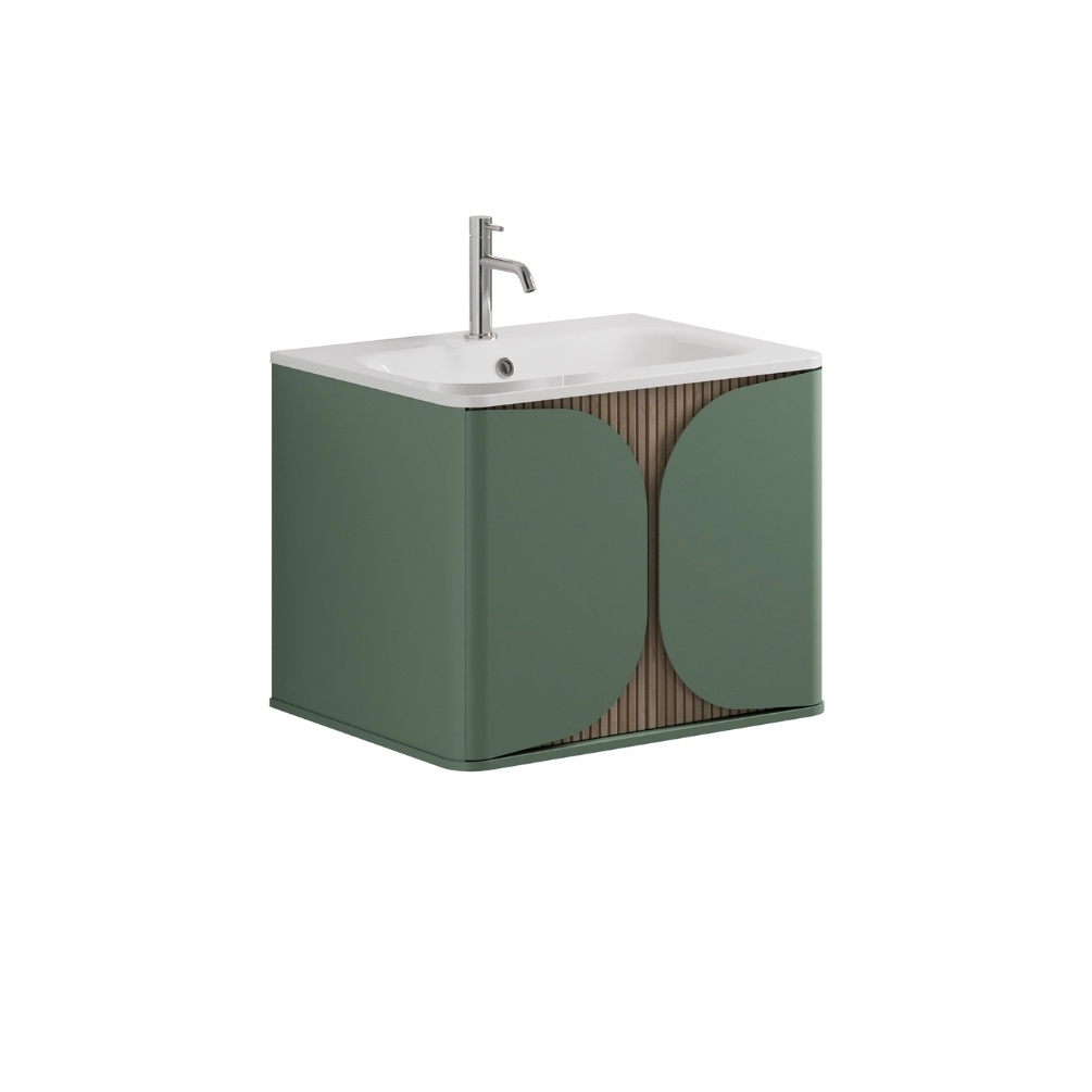 Product Cut out image of the Crosswater Tambour Sage Green 600mm Single Drawer Unit with Basin